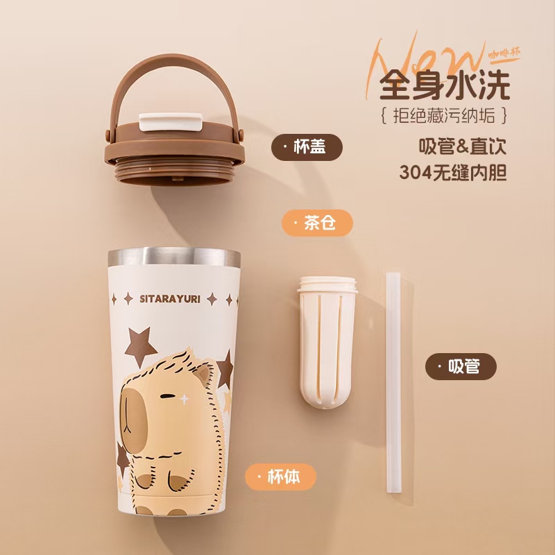 Fashionable dual-drink portable Capibara 3D coffee cup detail image 3