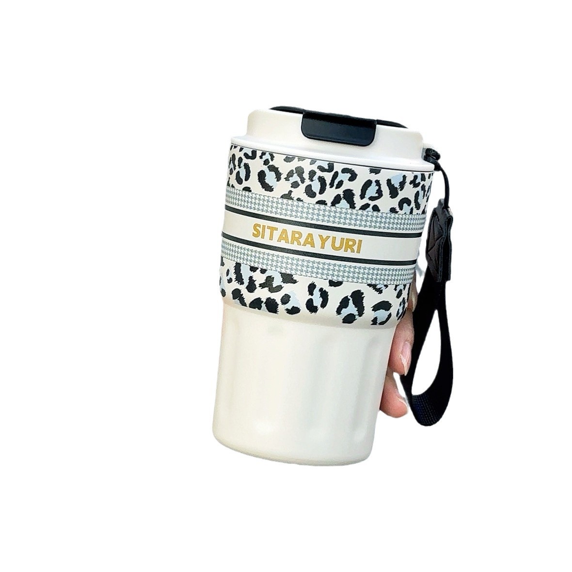 SITARAYURI's new 3D leopard print insulated cup, a stainless steel coffee cup for girls detail image 3