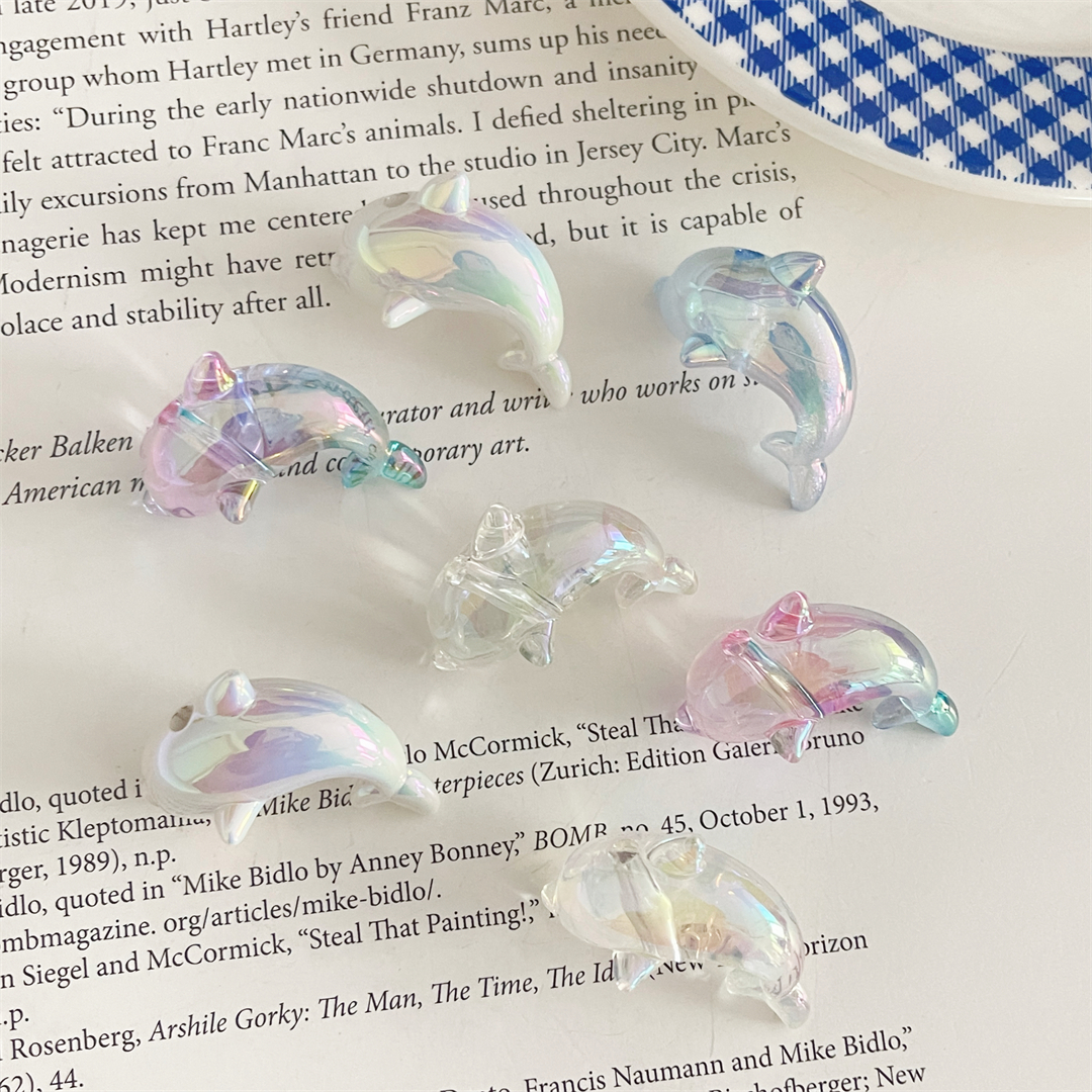 Acrylic two-color UV-coated dolphin beads, straight hole beads, diy loose bead bracelet, necklace, beaded mobile phone chain accessories