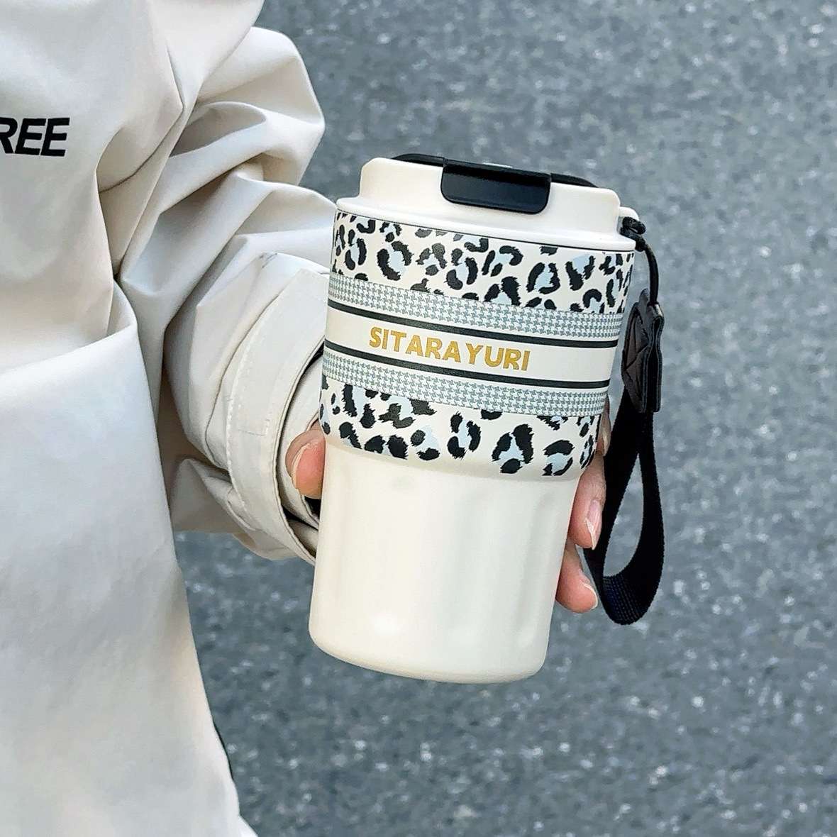 SITARAYURI's new 3D leopard print insulated cup, a stainless steel coffee cup for girls detail image 5