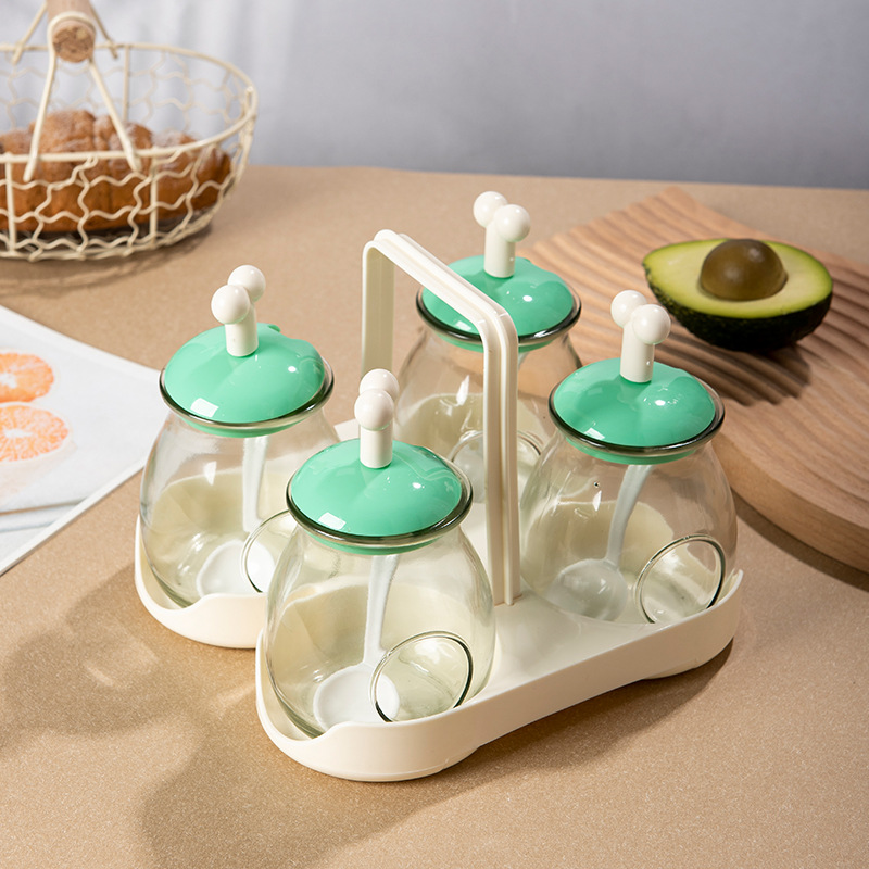 S87-SQC-7722 Kitchen glass seasoning box Transparent four-compartment portable household seasoning box Specification drawing