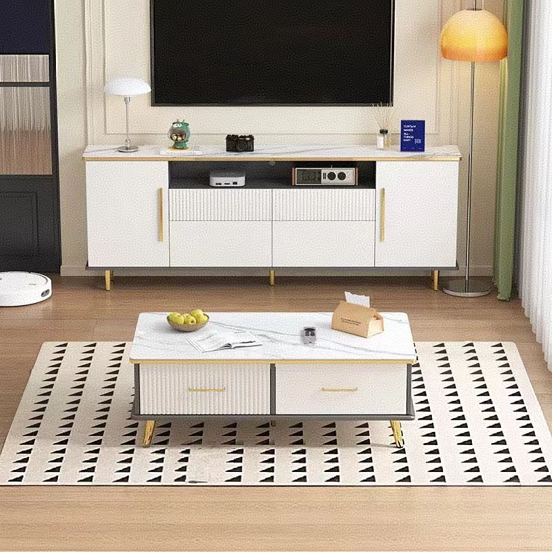 纯实木电视柜茶几组合新款加高大理石纹网红轻奢超窄清仓高柜卧室