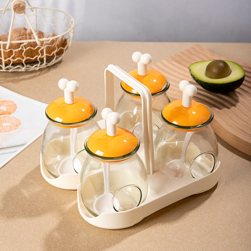 S87-SQC-7722 Kitchen glass seasoning box Transparent four-compartment portable household seasoning box details Picture