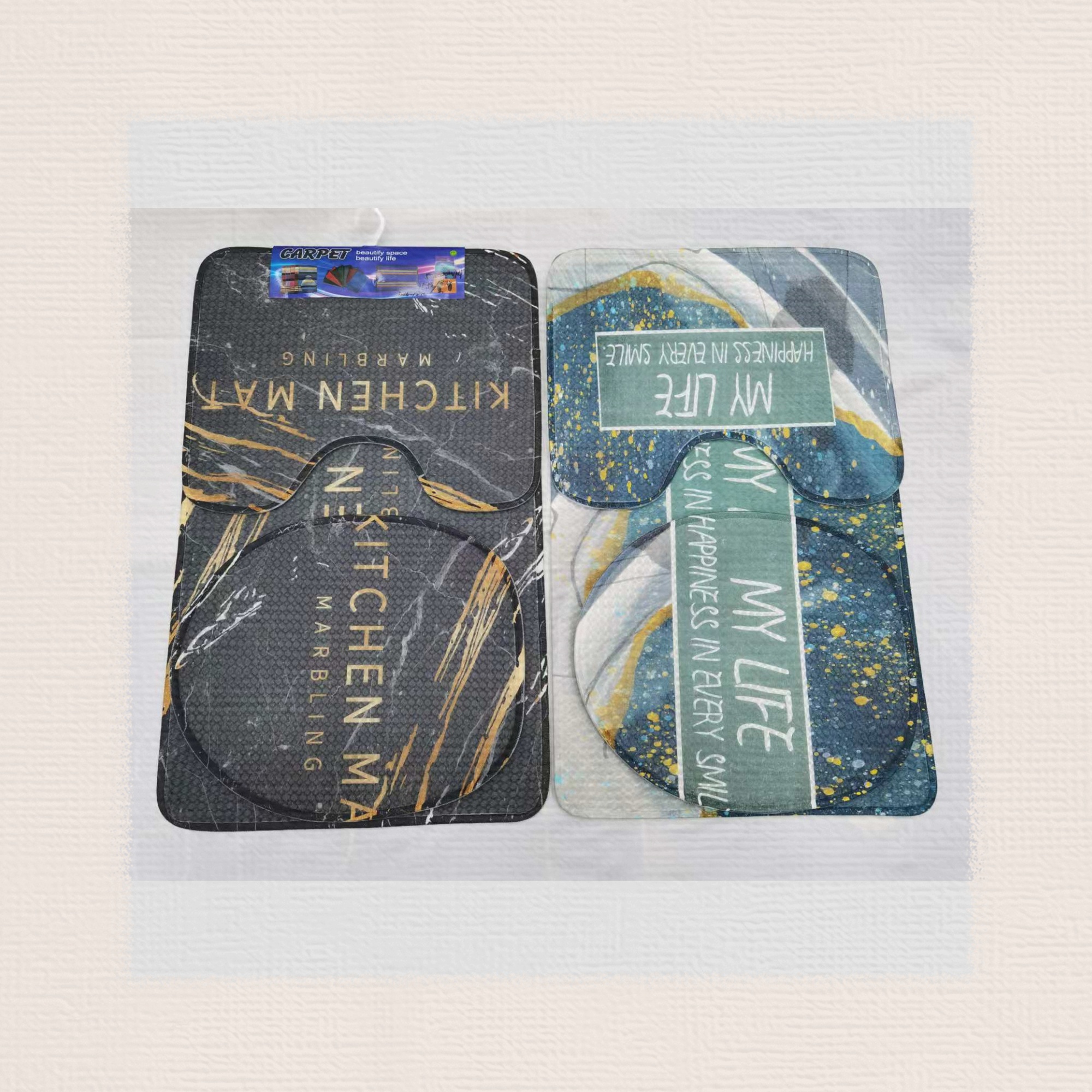 Honeycomb mesh printed toilet 3-piece set, floor mat, anti-slip mat, foot mat, bathroom mat, toilet combination mat set, with multiple patterns, can be made. The product quality is good, with 30 sets per piece Item Picture
