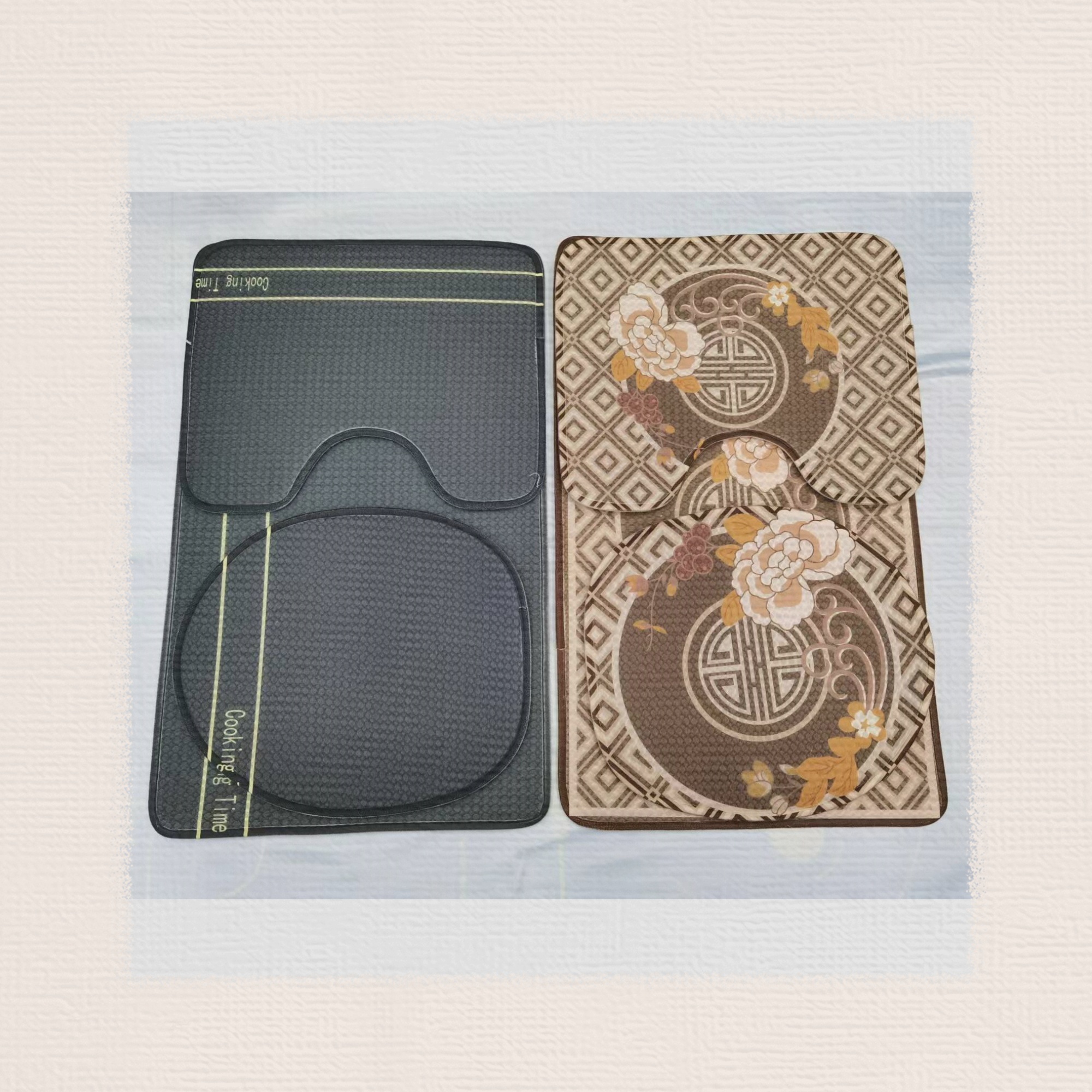 Honeycomb mesh printed toilet 3-piece set, floor mat, anti-slip mat, foot mat, bathroom mat, toilet combination mat set, with multiple patterns, can be made. The product quality is good, with 30 sets per piece Application Scenario
