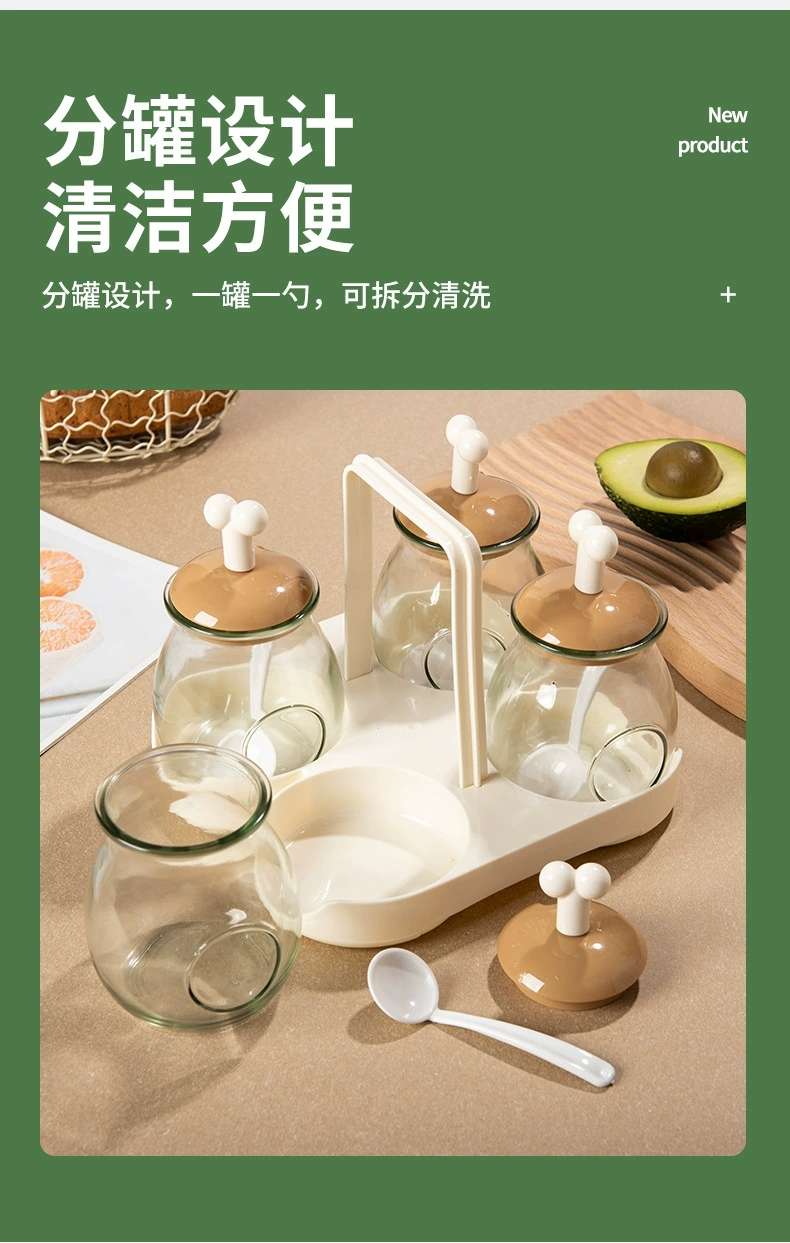 S87-SQC-7722 Kitchen glass seasoning box Transparent four-compartment portable household seasoning box Specification drawing