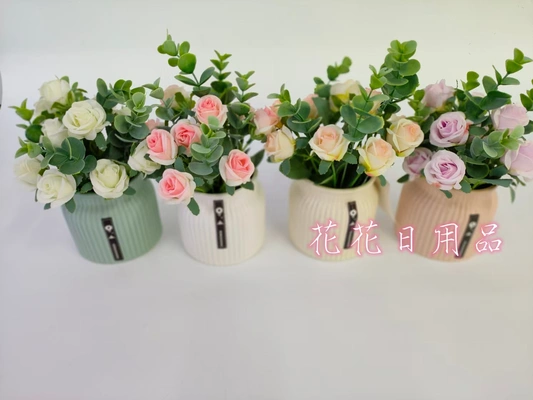 Artificial flower bonsai foreign trade domestic trade ceramic basin rose decoration indoor and outdoor green plant decoration natural and beautiful potted thumbnail