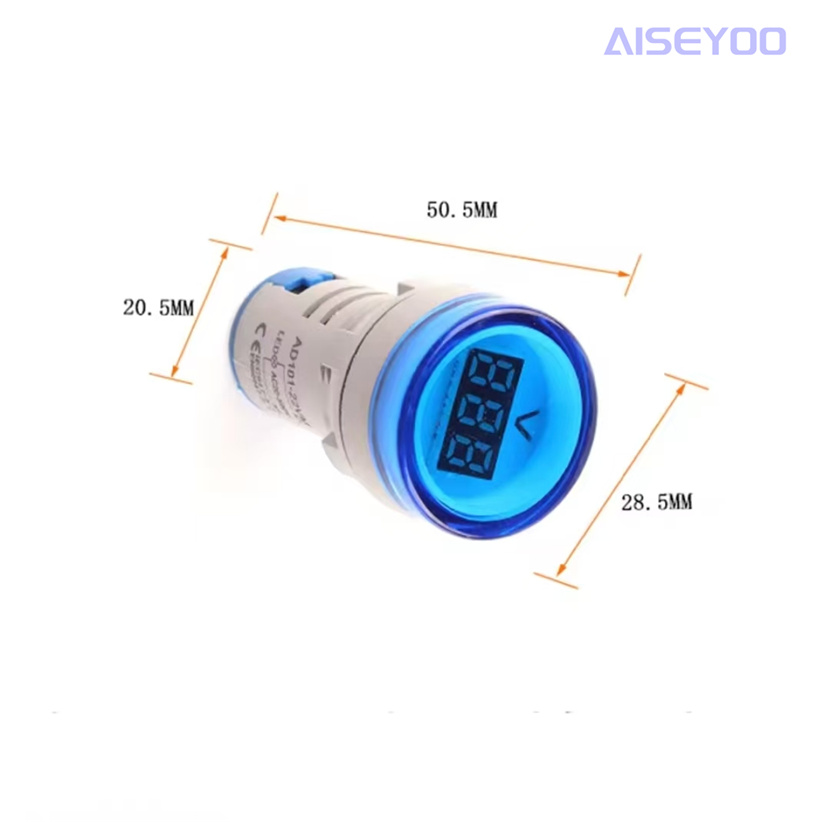 The AD101-22VM DSV is equipped with a three-digit voltage display indicator light. The AC20-500V is a red, green, yellow, blue and white small digital circular voltage meter with a voltage display indicator light Specification image