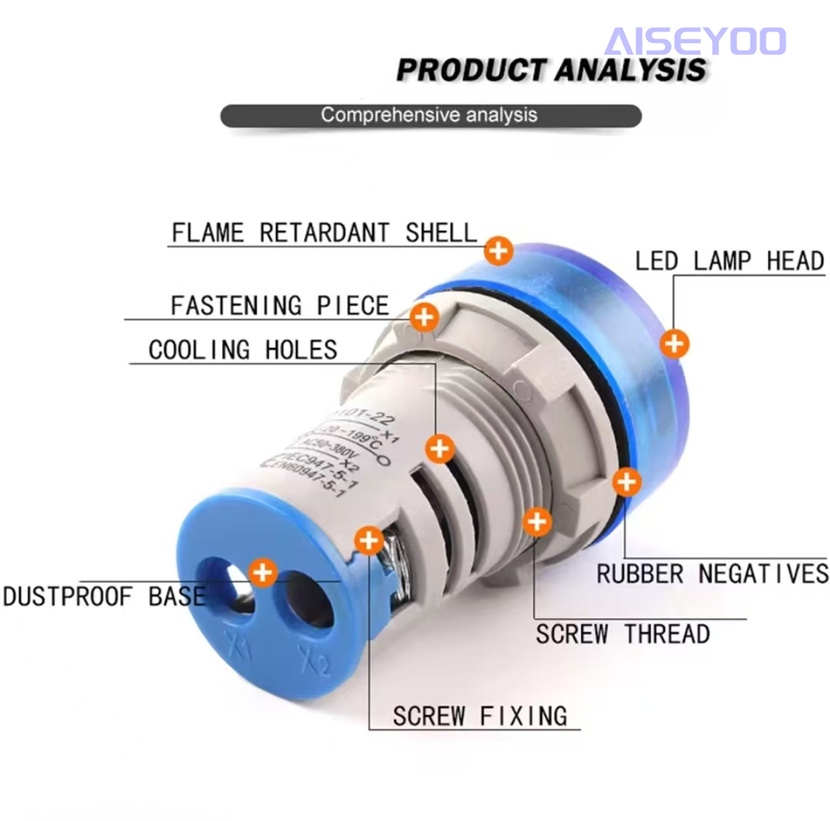 The AD101-22VM DSV is equipped with a three-digit voltage display indicator light. The AC20-500V is a red, green, yellow, blue and white small digital circular voltage meter with a voltage display indicator light Application Scenario