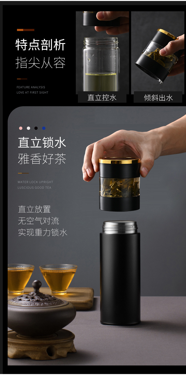 智能杯316不锈钢茶水分离保温杯双层真空水杯商务礼品杯详情1