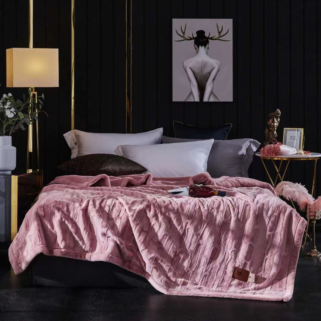 New 2025 fur blanket, solid color embossed blanket, Raschel blanket, water ripple blanket, gift single person blanket, 2.6 pic 5