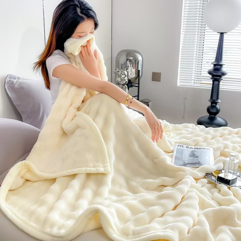 2025 New Class A baby and mother grade rabbit fleece large bubble blanket Soothing four-season bed cover Double-sided milk fleece bed sheet DB Home Textile Bubble Fleece blanket 200*230/150*200 Specification image