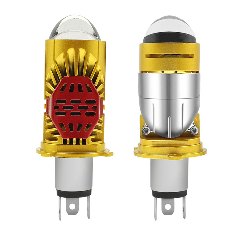 Motorcycle car LED light near and far H4 double lens focus straight insert headlight white original position full figure
