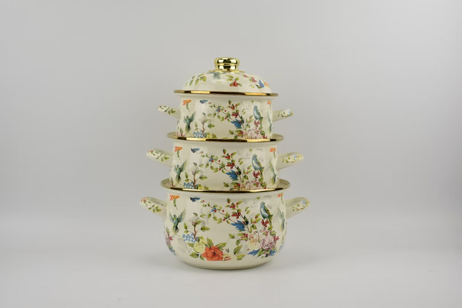 Direct sales from the manufacturer of enamel seafood pot, enamel pot, gold-edge double-ear hot pot, three-piece set and soup pot