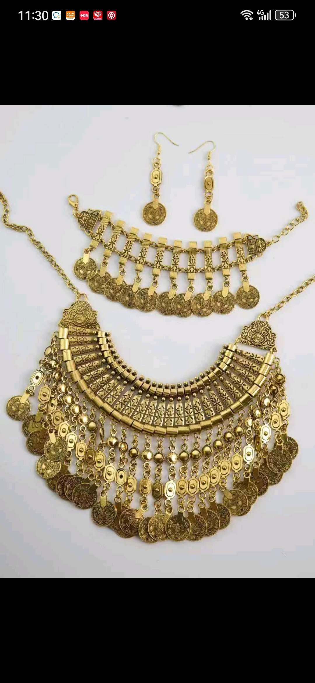 阿富汗老印项链耳环手链套装中东合金吊坠细节图