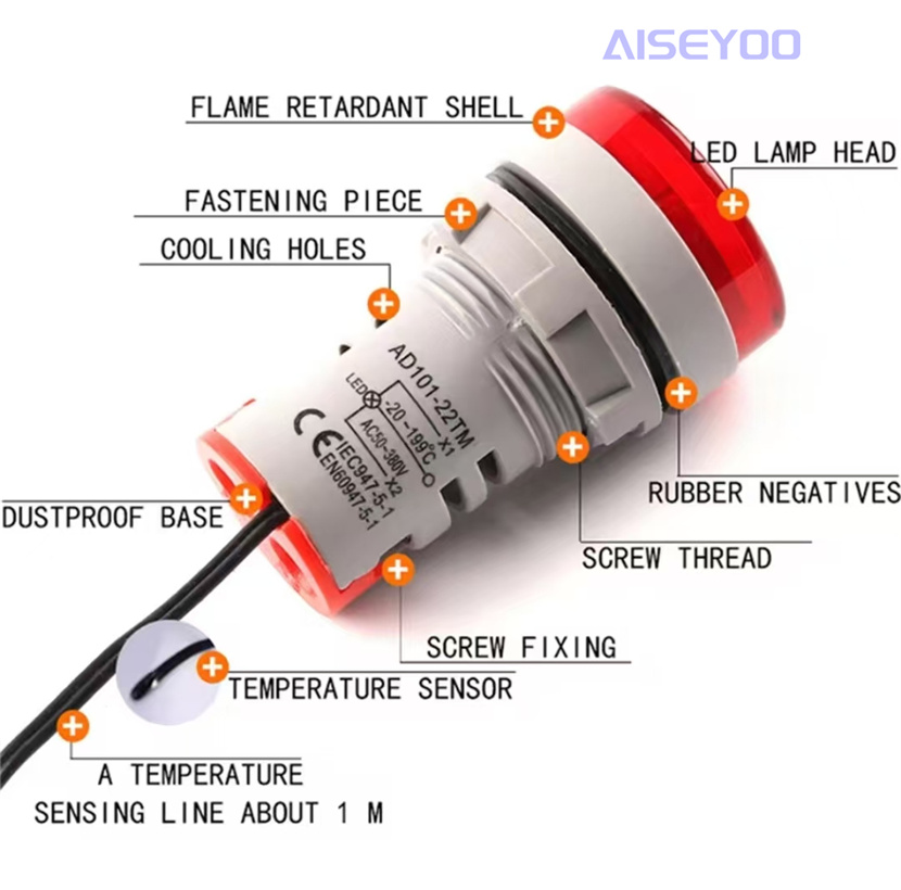 Square digital tube thermometer, mini thermometer, indicator light temperature signal light thermometer, temperature meter, digital display thermometer, indicator light signal light LED temperature display -20℃-199℃ pic 6