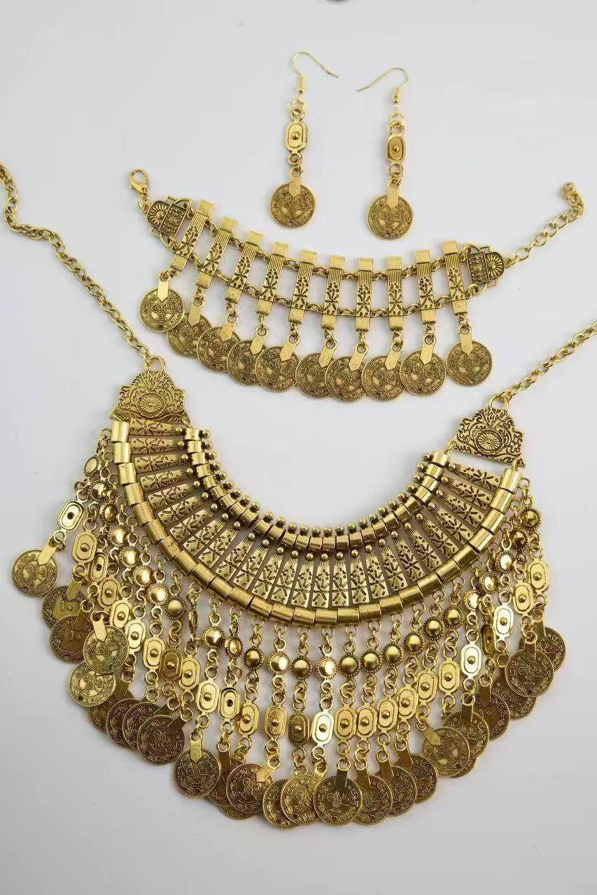 阿富汗老印项链耳环手链套装中东合金吊坠