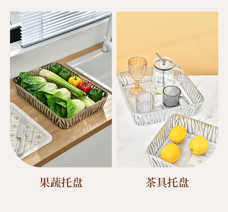 W16-A345-1透明PET方形果盘轻奢金边水果盘客厅茶几零食坚果盘子详情图6