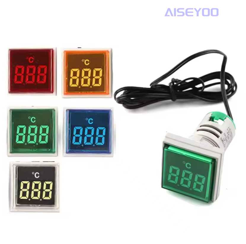Square digital tube thermometer, mini thermometer, indicator light temperature signal light thermometer, temperature meter, digital display thermometer, indicator light signal light LED temperature display -20℃-199℃ Item Picture