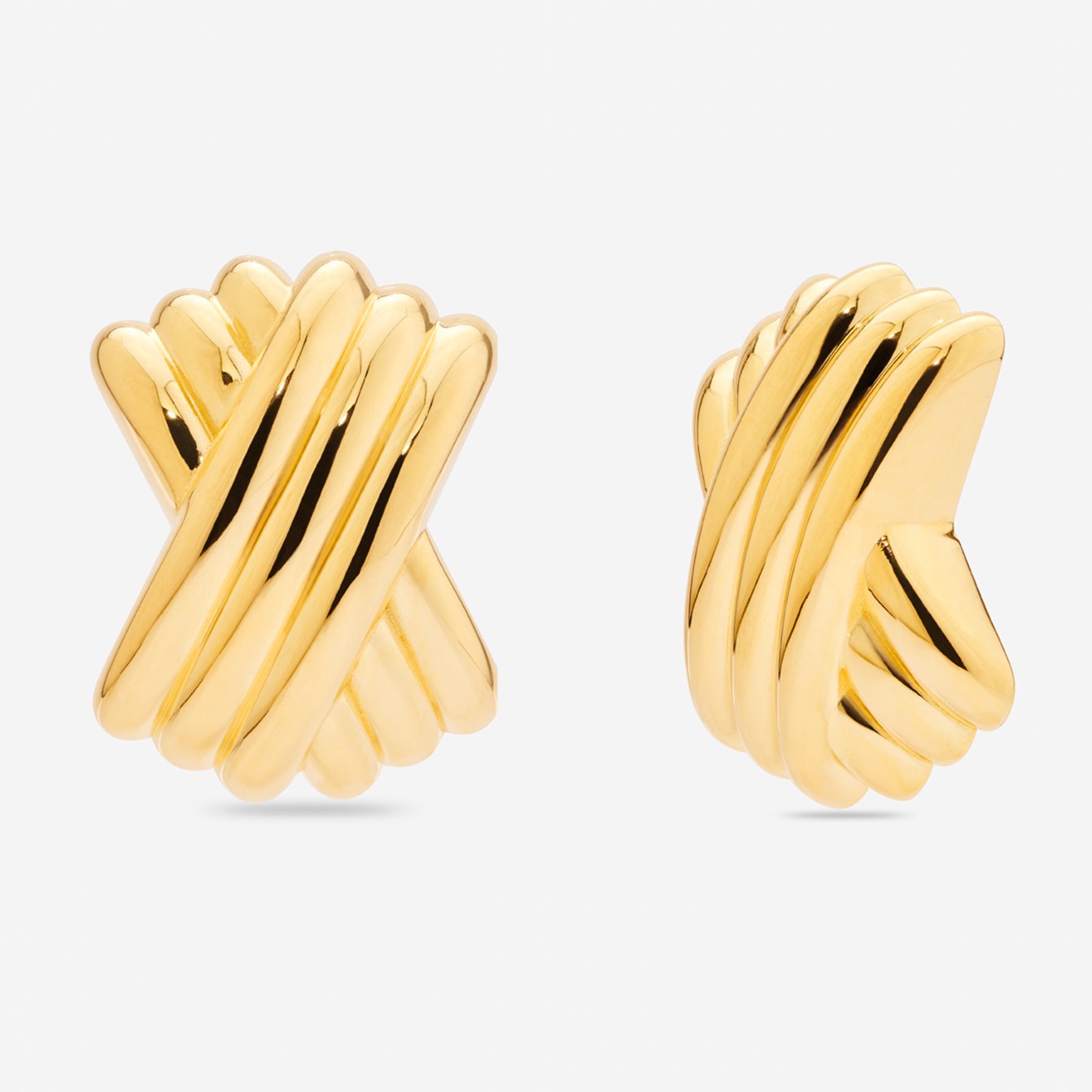 14K金色/银色/双色电镀 X型纹理耳饰，复古，极简，声明个性