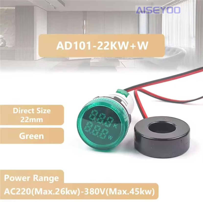 双显示功率计LED数字显示指示灯  22mm圆功率表迷你功率表指示灯功率表  迷你信号灯双 行显示详情11