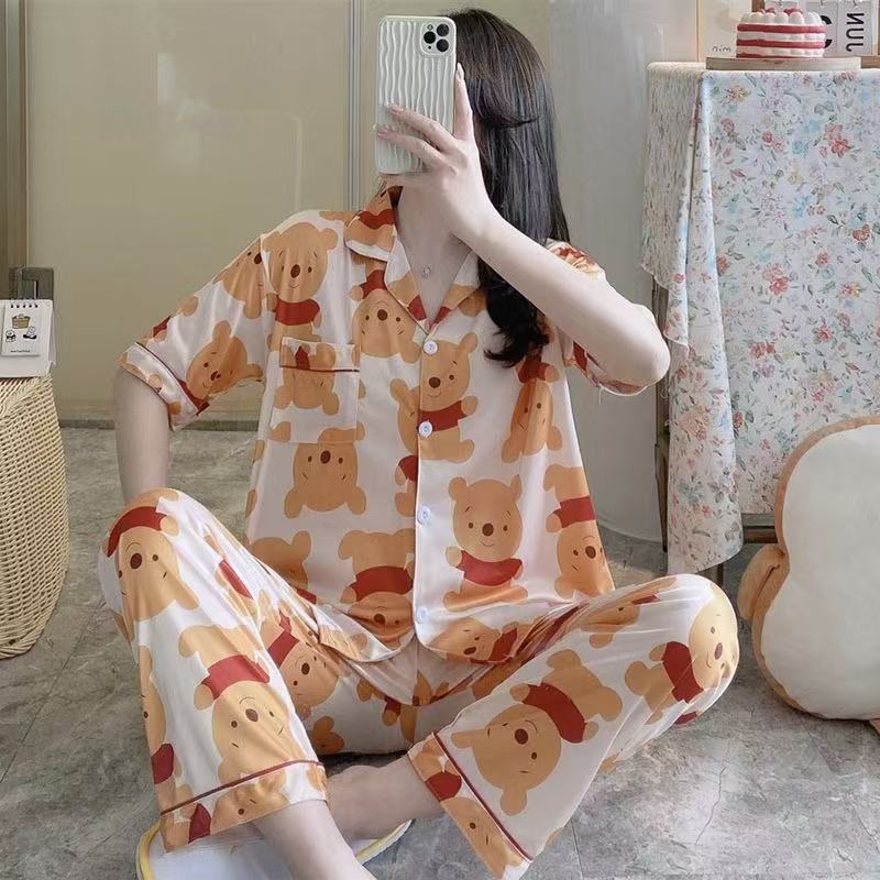 牛奶丝睡衣套装睡衣女士睡衣夏季睡衣短袖长裤睡衣套装女装批发外贸跨境睡衣