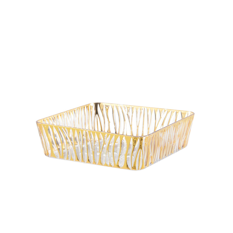 W16-A345-1 Transparent Pet Square Fruit Plate, Light Luxury Golden Edge Fruit Plate, Living Room Coffee Table, Snack And Nut Plate