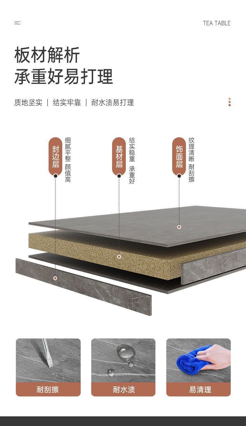 茶几小户型客厅出租房简约仿岩板茶桌家用现代轻奢办公室喝水茶台详情11