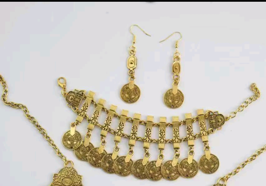 阿富汗老印项链耳环手链套装中东合金吊坠产品图