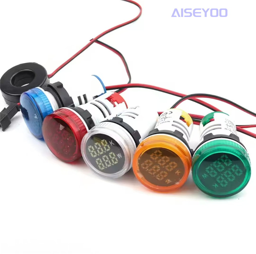 双显示功率计LED数字显示指示灯  22mm圆功率表迷你功率表指示灯功率表  迷你信号灯双 行显示