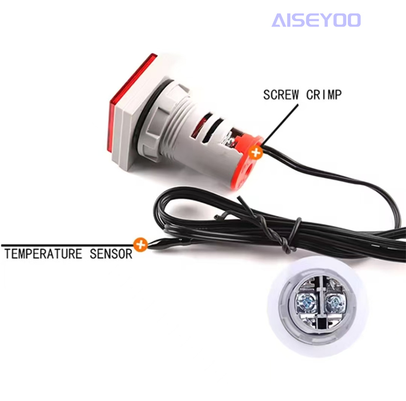 Square digital tube thermometer, mini thermometer, indicator light temperature signal light thermometer, temperature meter, digital display thermometer, indicator light signal light LED temperature display -20℃-199℃ Specification image