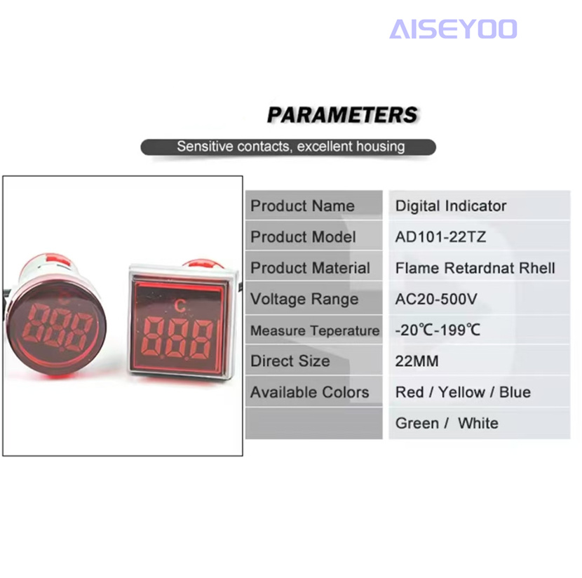 Square digital tube thermometer, mini thermometer, indicator light temperature signal light thermometer, temperature meter, digital display thermometer, indicator light signal light LED temperature display -20℃-199℃ Application Scenario