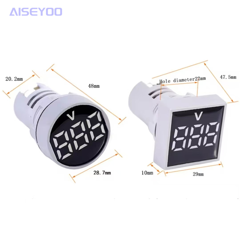 LED indicator light AC digital display meter, frosted 22MM AC 20-500V voltmeter, round or square panel LED digital voltmeter indicator light tester details Picture