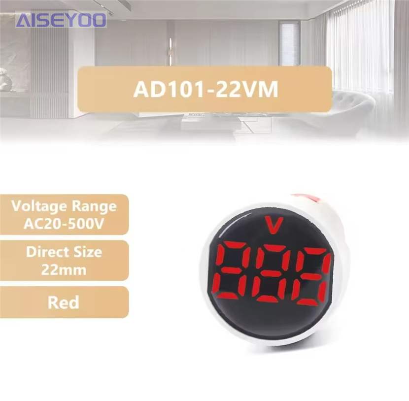 LED indicator light AC digital display meter, frosted 22MM AC 20-500V voltmeter, round or square panel LED digital voltmeter indicator light tester pic 9