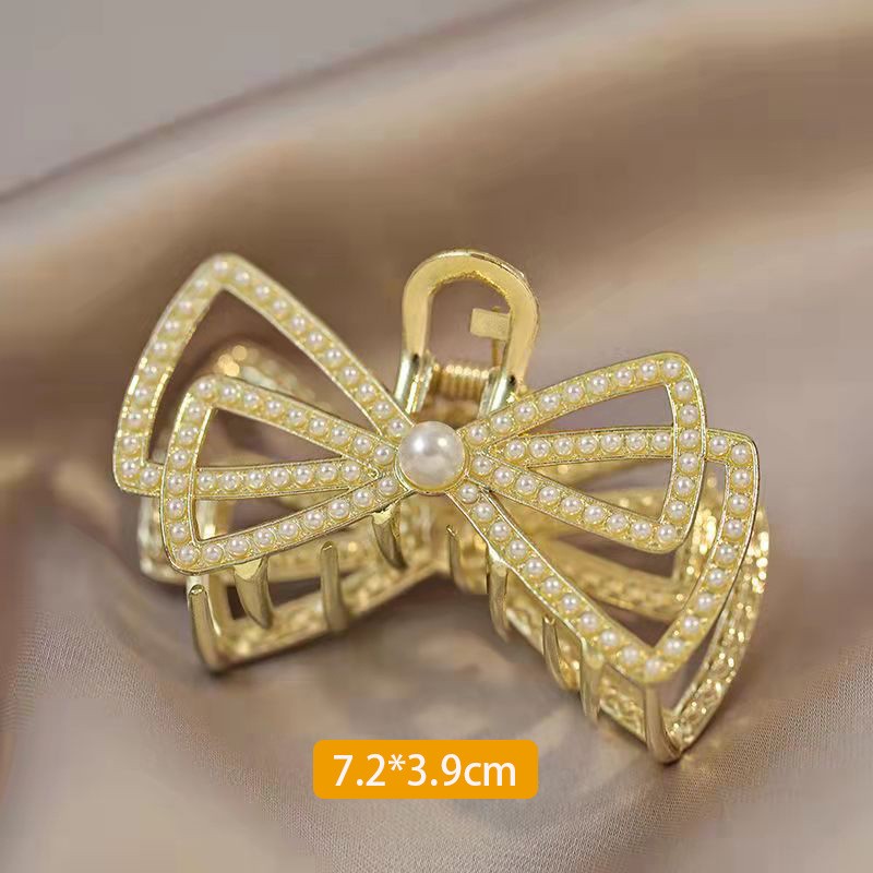 Korean version water diamond bow hair clip, bun hair clip, adult diamond-encruted ponytail clip, claw clip, pearl shark clip, new women's style Item Picture