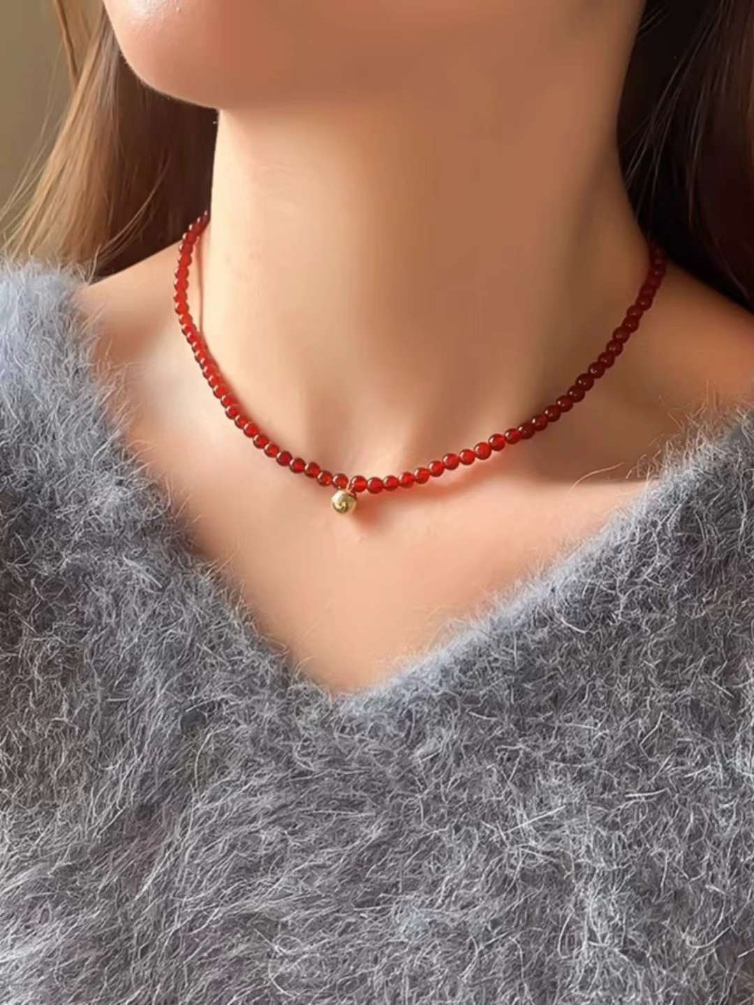 红玛瑙天然石项链简约