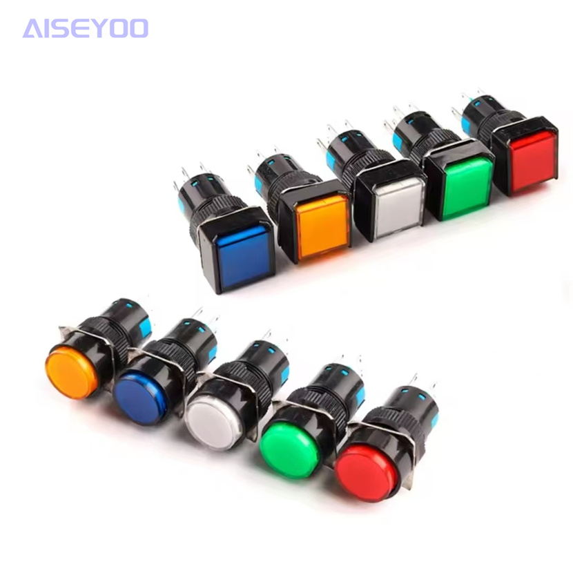 Self-reset/self-locking circular illuminated push-button switch AB6-AS6 five-pin illuminated 16mm circular silver contact push-button switch small self-reset self-locking illuminated normally open and normally closed