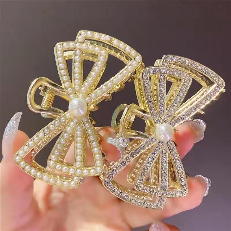 Korean version water diamond bow hair clip, bun hair clip, adult diamond-encruted ponytail clip, claw clip, pearl shark clip, new women's style
