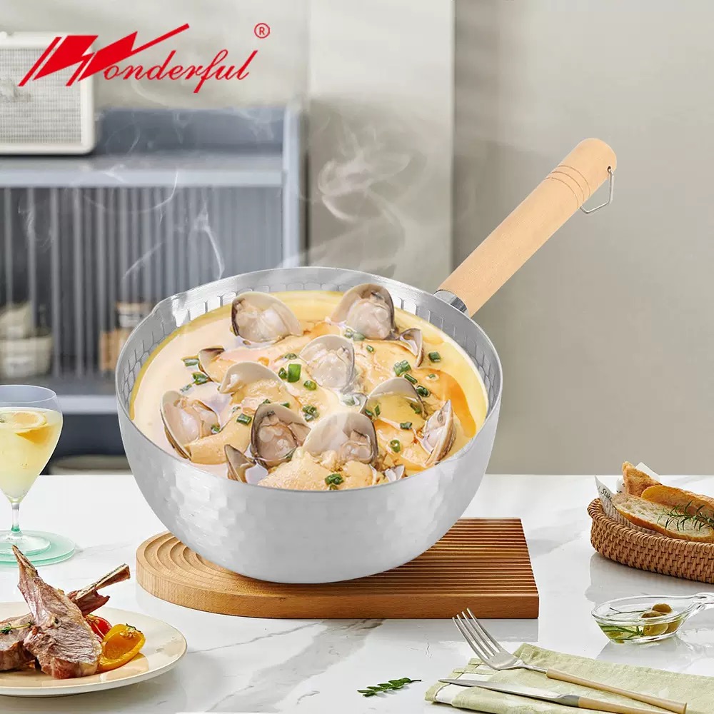 日式雪平锅铝制家用汤锅炒锅通用不粘锅煮面无涂层木柄平底锅奶锅