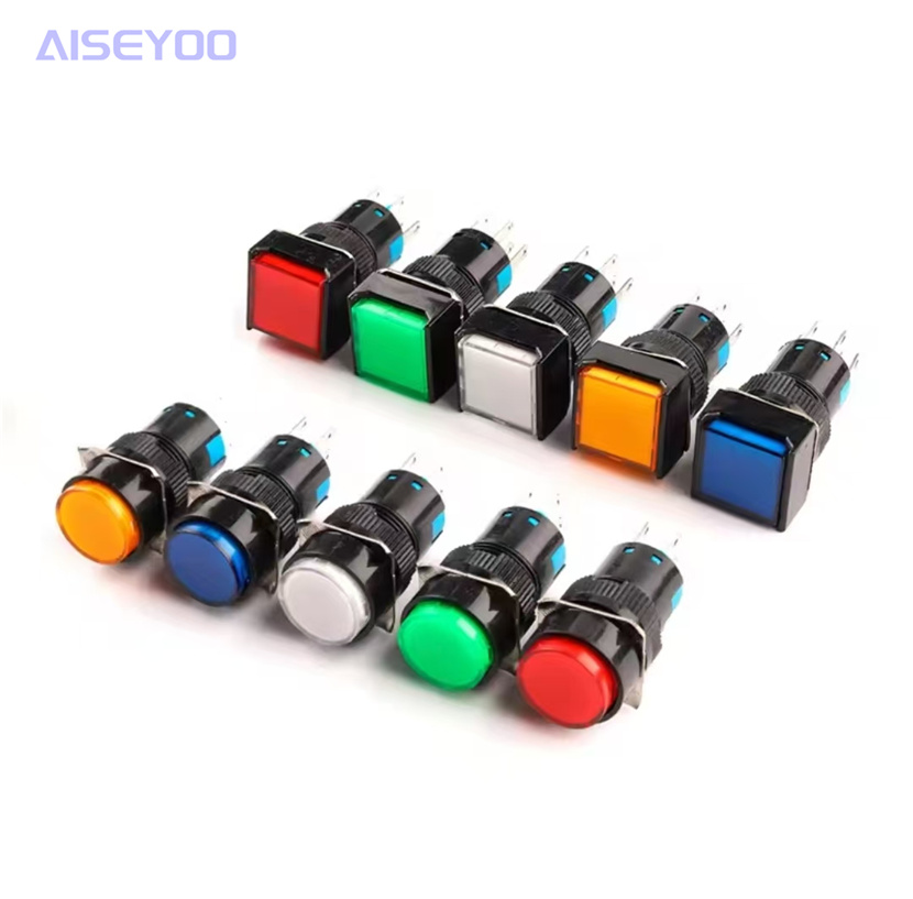 Self-reset/self-locking circular illuminated push-button switch AB6-AS6 five-pin illuminated 16mm circular silver contact push-button switch small self-reset self-locking illuminated normally open and normally closed Item Picture