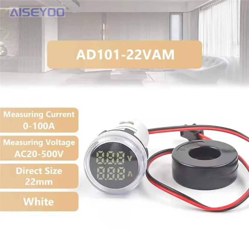 LED指示灯电压电流表信号灯 圆形方形数显LED指示灯 交流AC20-500V数显电流电压表一体指示灯一表两用数字双显详情12