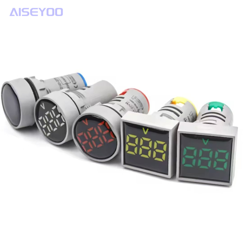 LED指示灯交流数显表 磨砂22MM交流20-500V电压表圆形方形面板LED数字电压表指示灯测试仪 