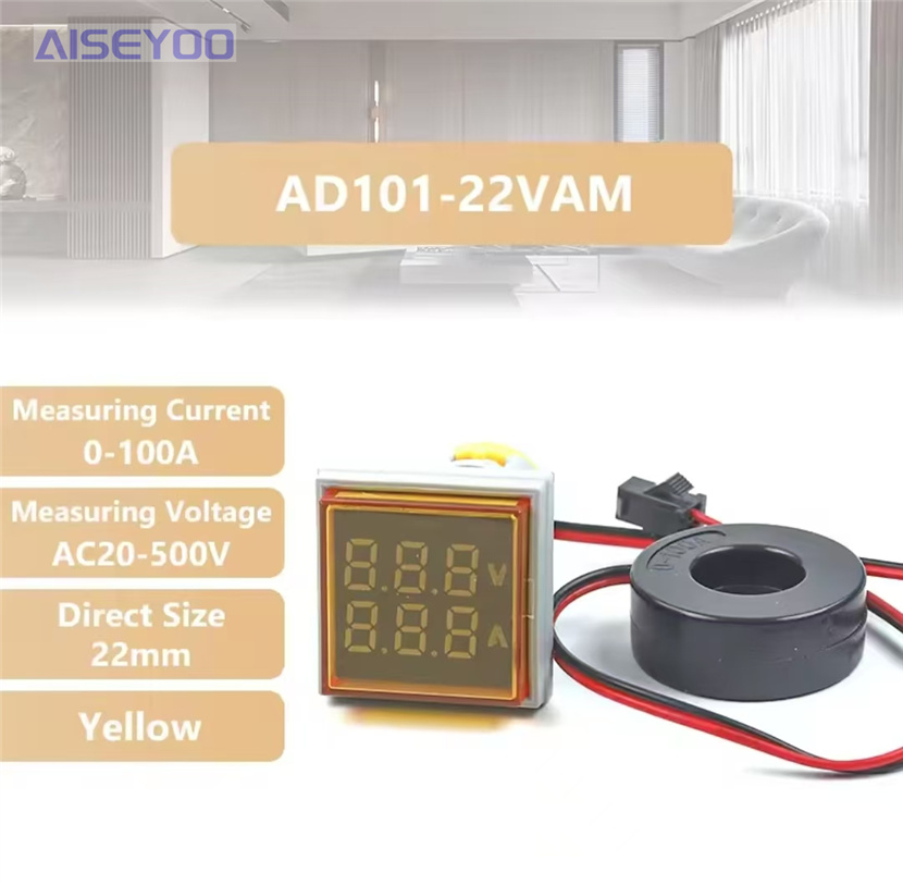 LED指示灯电压电流表信号灯 圆形方形数显LED指示灯 交流AC20-500V数显电流电压表一体指示灯一表两用数字双显详情17