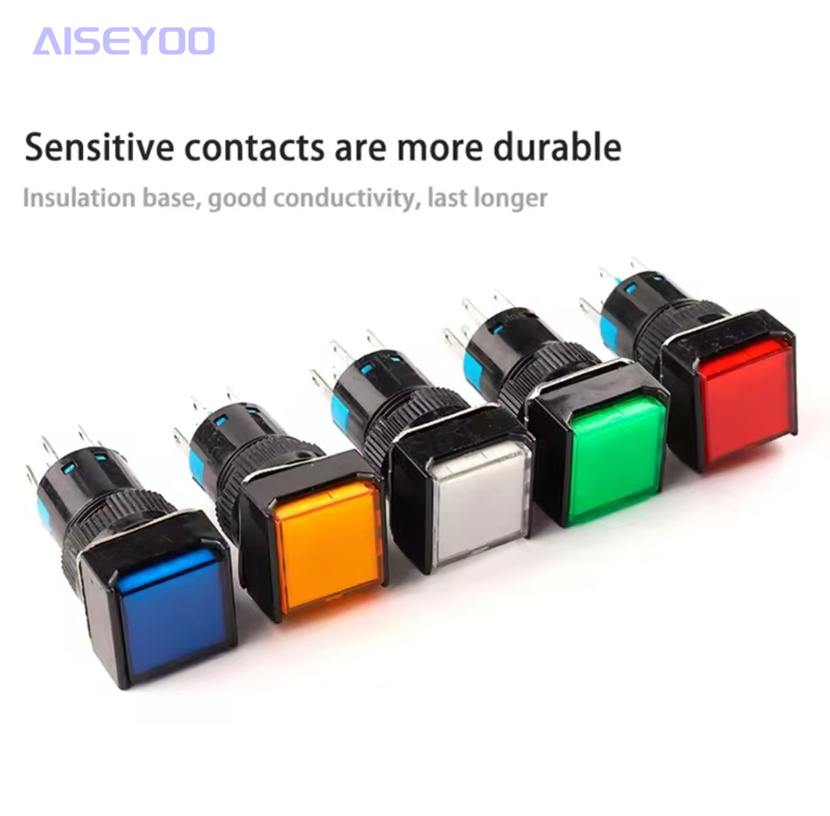 Self-reset/self-locking circular illuminated push-button switch AB6-AS6 five-pin illuminated 16mm circular silver contact push-button switch small self-reset self-locking illuminated normally open and normally closed details Picture
