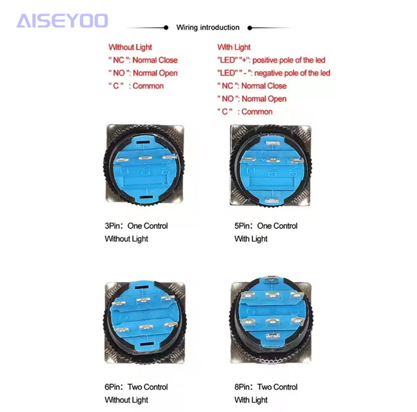Self-reset/self-locking circular illuminated push-button switch AB6-AS6 five-pin illuminated 16mm circular silver contact push-button switch small self-reset self-locking illuminated normally open and normally closed Specification image