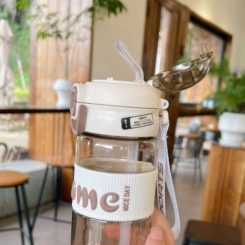 X152-XBD-6069 Explosion-resistant plastic cup with spring cap straw double drinking cup students outdoor sports portable summer fashion Item Picture