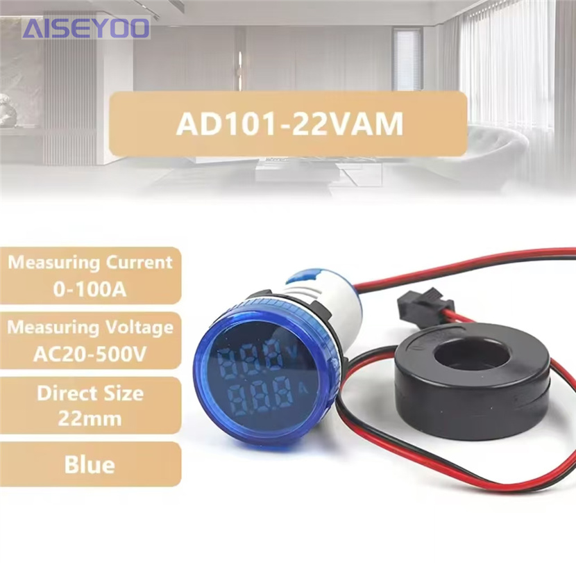 LED指示灯电压电流表信号灯 圆形方形数显LED指示灯 交流AC20-500V数显电流电压表一体指示灯一表两用数字双显详情8