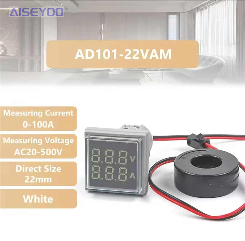 LED指示灯电压电流表信号灯 圆形方形数显LED指示灯 交流AC20-500V数显电流电压表一体指示灯一表两用数字双显详情16