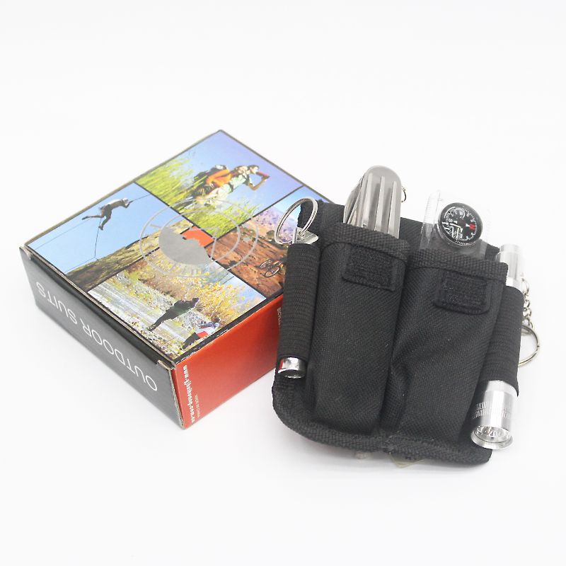 Camping Emergency Survival Set FREE TIME4PC Outdoor Sports Equipment Tableware Flashlight Survival Whistle Set 02
