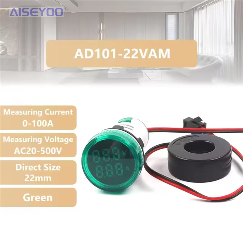 LED指示灯电压电流表信号灯 圆形方形数显LED指示灯 交流AC20-500V数显电流电压表一体指示灯一表两用数字双显详情10